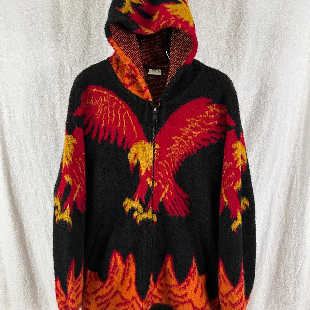 Vintage Artesanias Tuntaquimba Ecuador Unisex Wool Zip Hoodie Eagle Size Medium
